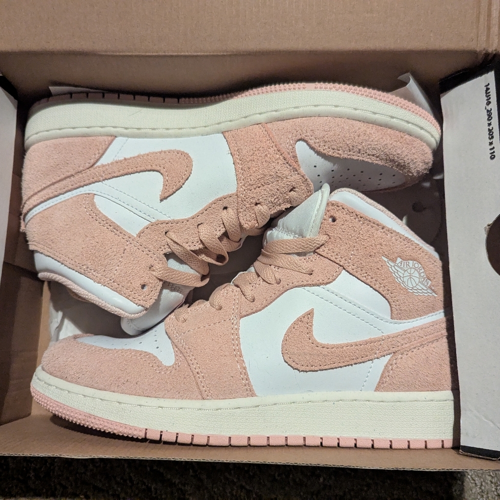 Jordan Pink and White Mid-Top Sneakers